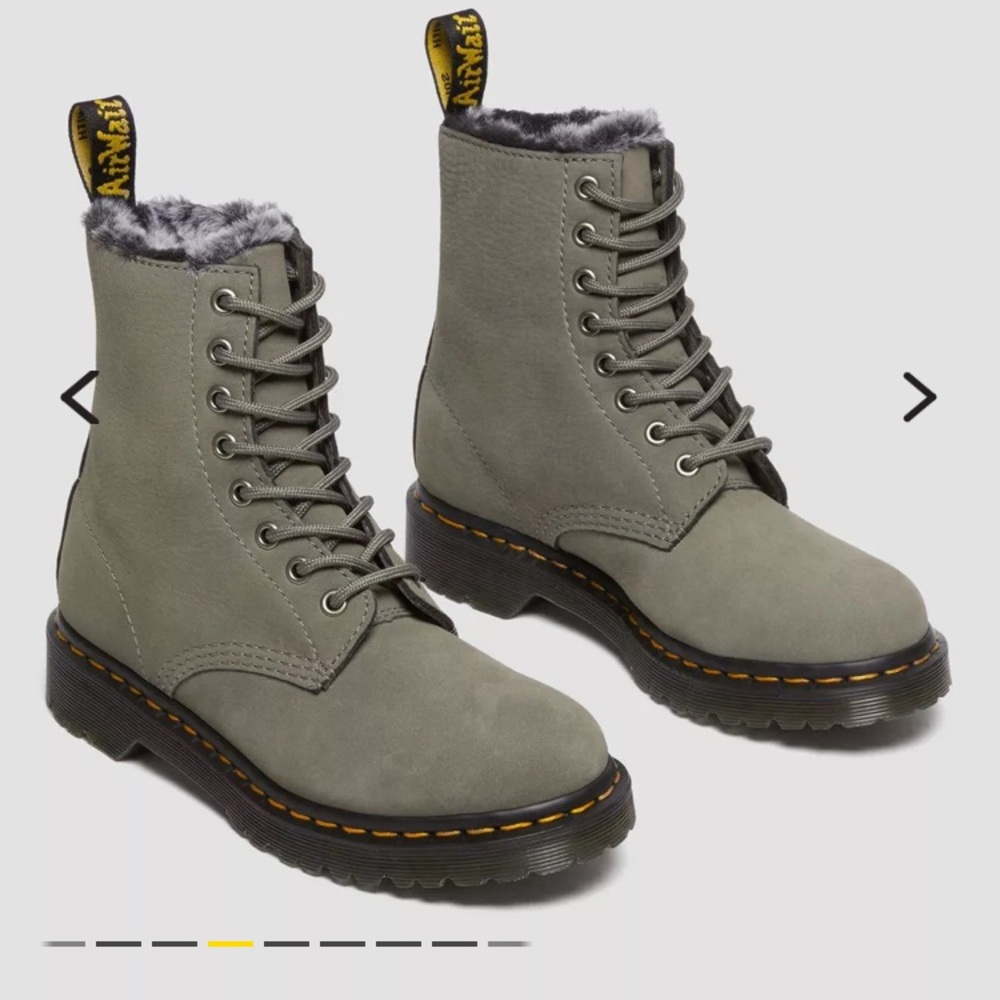 1460 SERENA FAUX FUR LINED NUBUCK LACE UP BOOTS. Grey. NWT. No box!